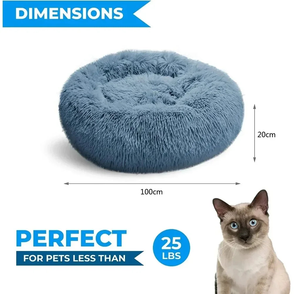 Round Plush Pet Bed – Self-Warming Soft Cushion for Cats & Dogs