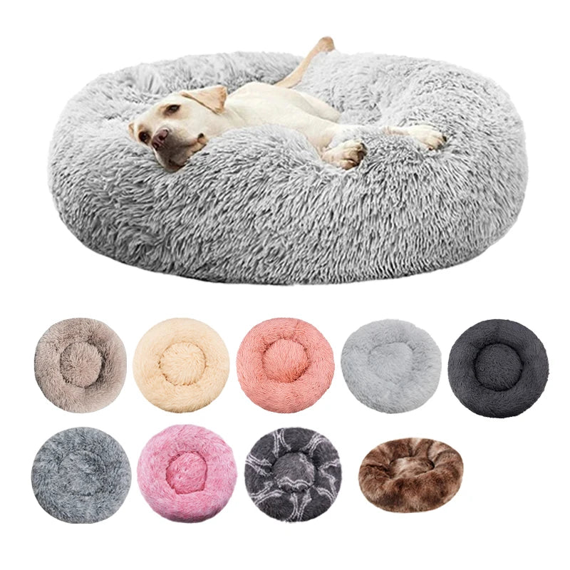 Round Plush Pet Bed – Warm Washable Cat & Dog Sofa