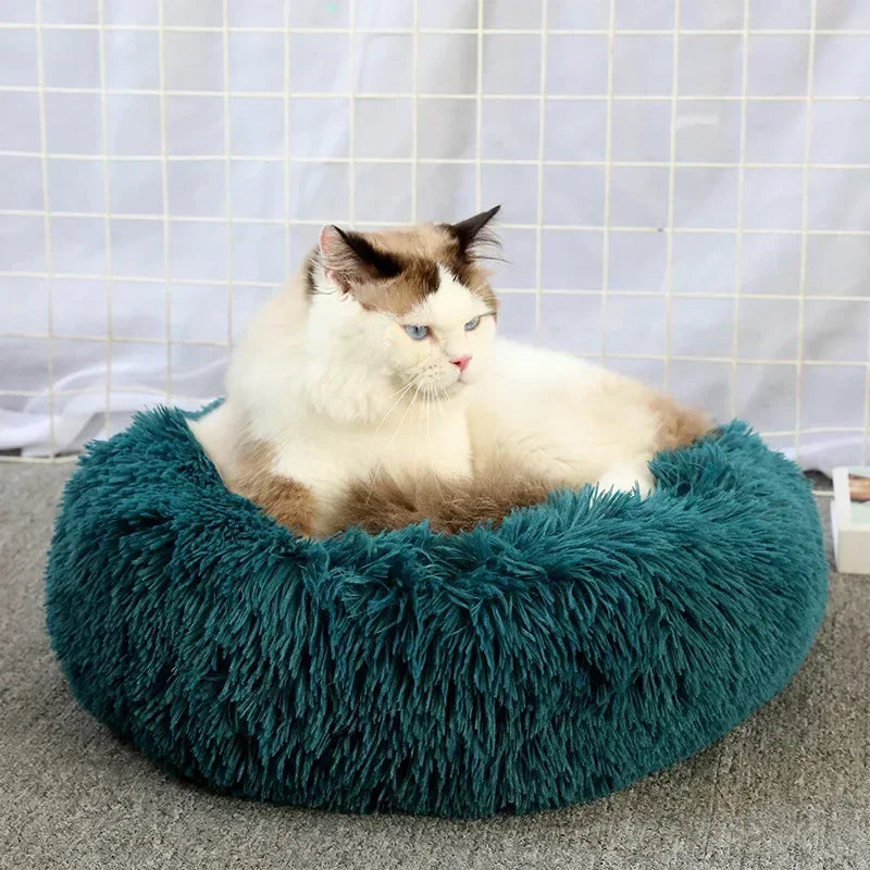 Round Plush Pet Bed – Self-Warming Soft Cushion for Cats & Dogs