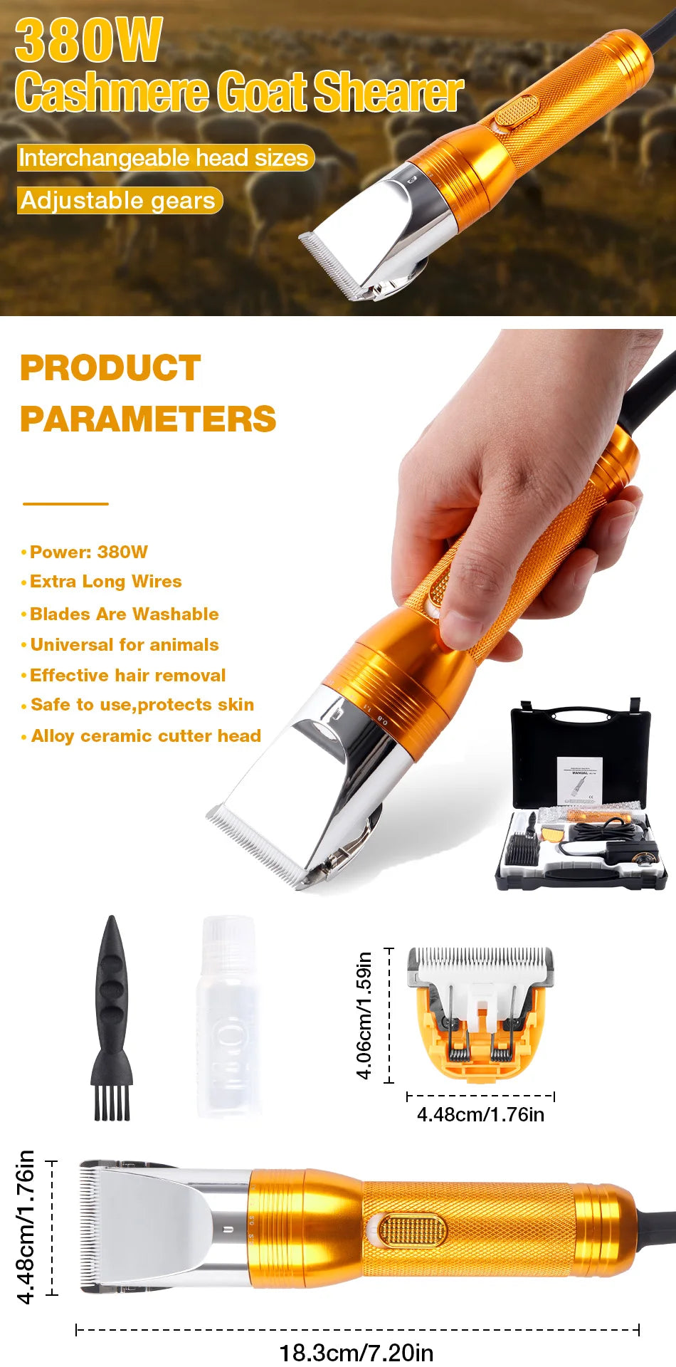 380W Cordless Cashmere Goat & Pet Hair Trimmer – 12V Electric