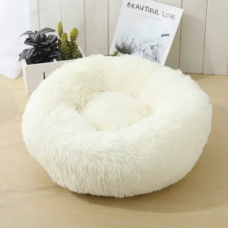 Round Plush Pet Bed – Self-Warming Soft Cushion for Cats & Dogs