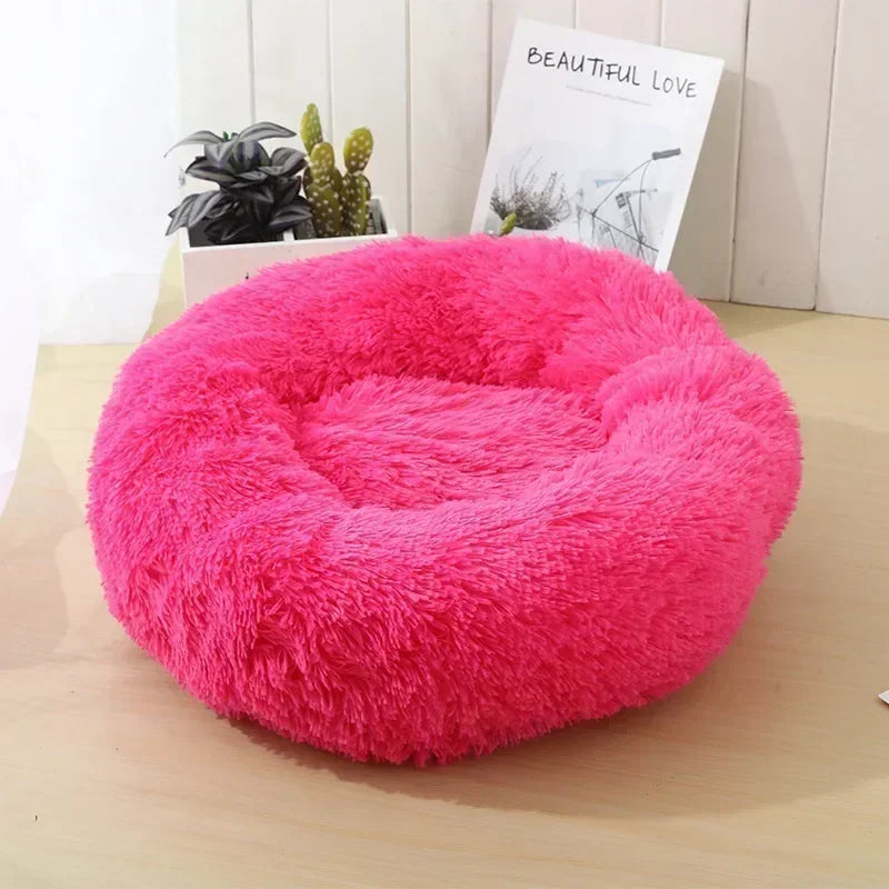Round Plush Pet Bed – Self-Warming Soft Cushion for Cats & Dogs